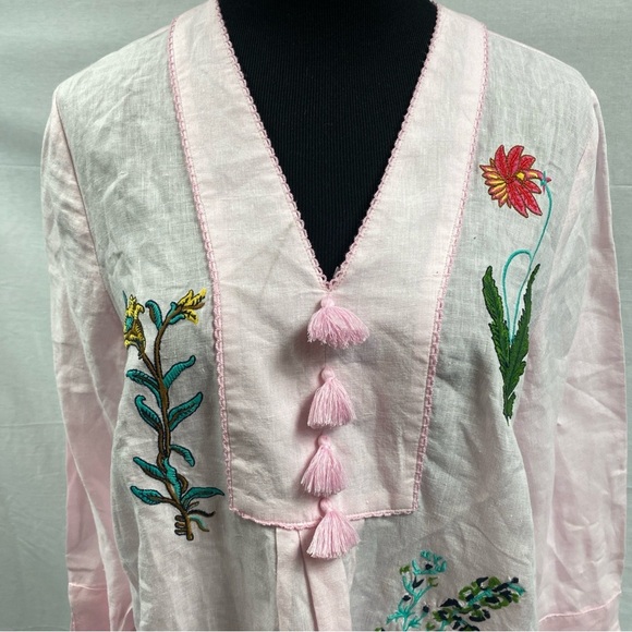 Linen NoLoGo Linen Chic Small / Medium Floral Pintuck Midi Tunic Dress Embroider - Picture 5 of 10